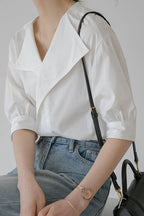 Lapel Collar Casual Short Sleeve Blouse