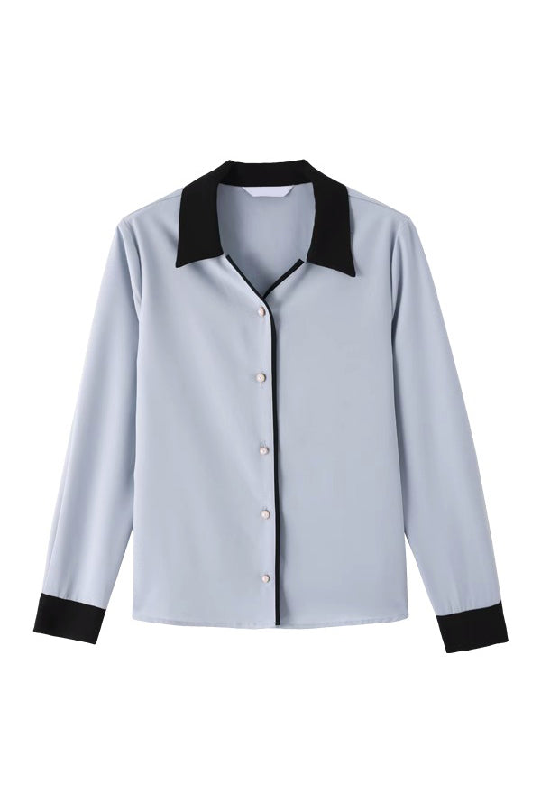 Skipper Collar Button Decor Elegant Blouse