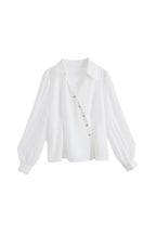 Mixed Material Skipper Collar Satin Blouse - 2 Colors Available