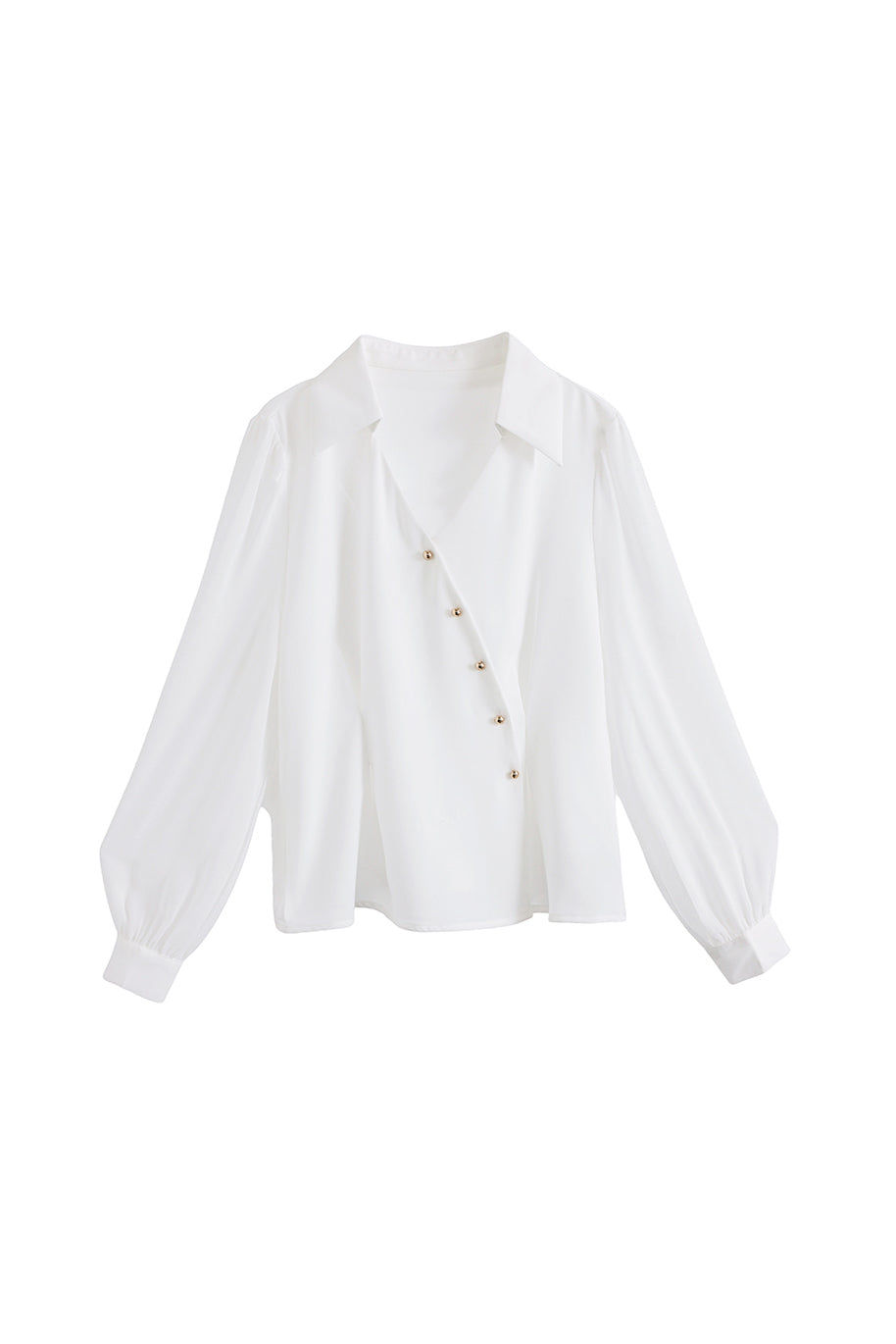 Mixed Material Skipper Collar Satin Blouse - 2 Colors Available