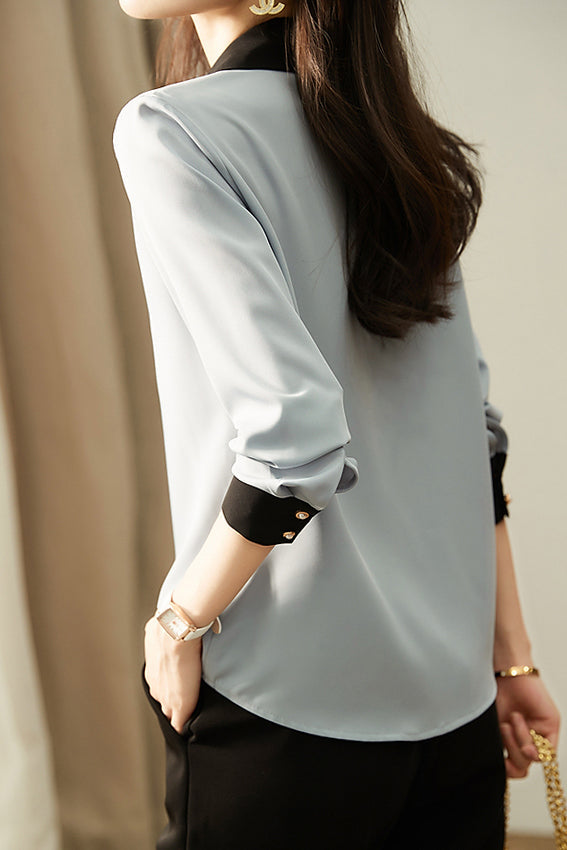 Skipper Collar Button Decor Elegant Blouse