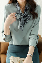 Printed Bow Tie Collar Feminine Blouse