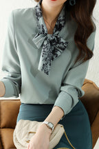 Printed Bow Tie Collar Feminine Blouse