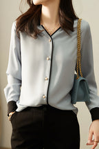 Skipper Collar Button Decor Elegant Blouse