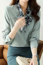 Printed Bow Tie Collar Feminine Blouse