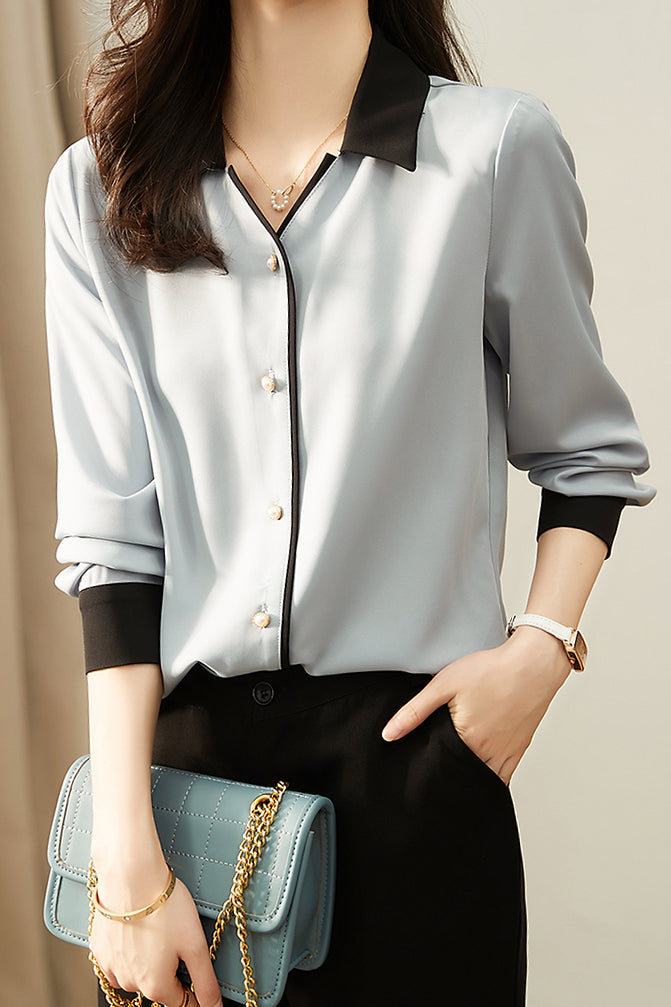 Skipper Collar Button Decor Elegant Blouse