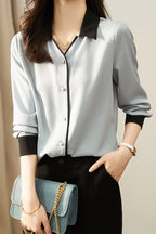 Skipper Collar Button Decor Elegant Blouse