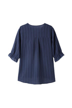 V-neck Piping Contrast Check Gathered Blouse