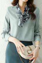 Printed Bow Tie Collar Feminine Blouse