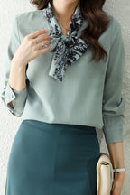 Printed Bow Tie Collar Feminine Blouse