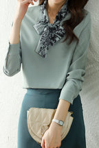 Printed Bow Tie Collar Feminine Blouse