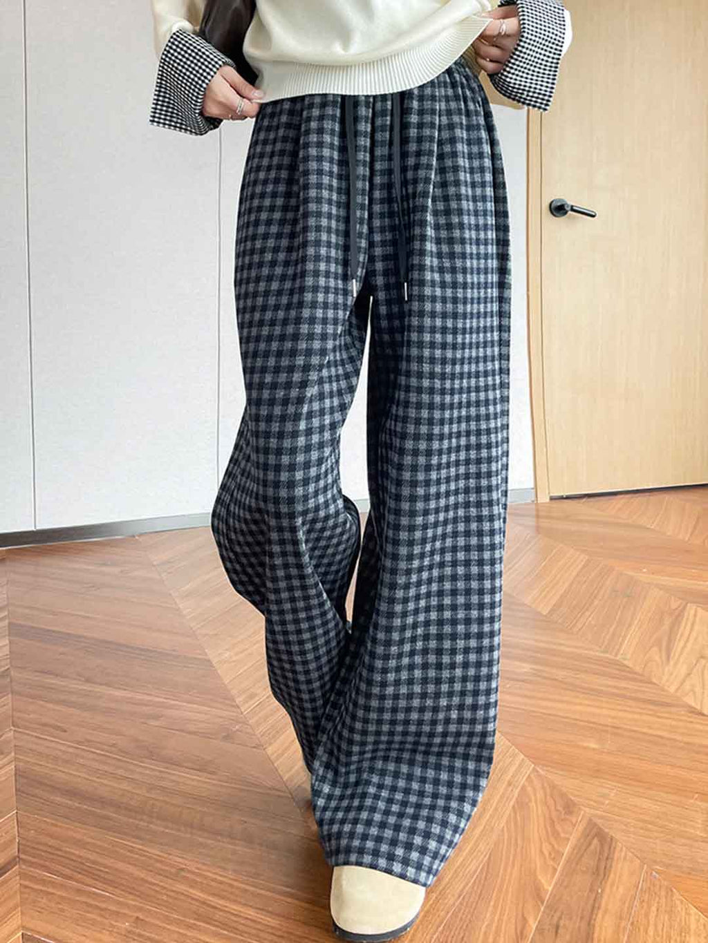 Hailey Casual Plaid Straight Leg Pants