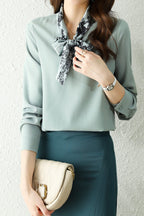 Printed Bow Tie Collar Feminine Blouse