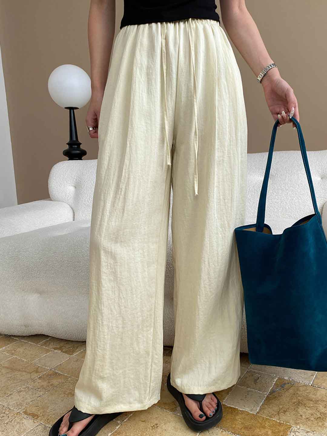 Kaitlyn Casual Pleated Elastic Waist Wide-Leg Pants