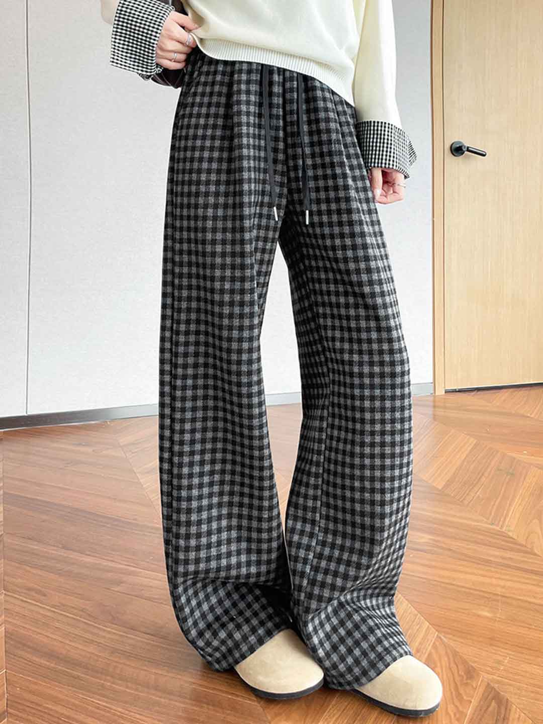 Hailey Casual Plaid Straight Leg Pants