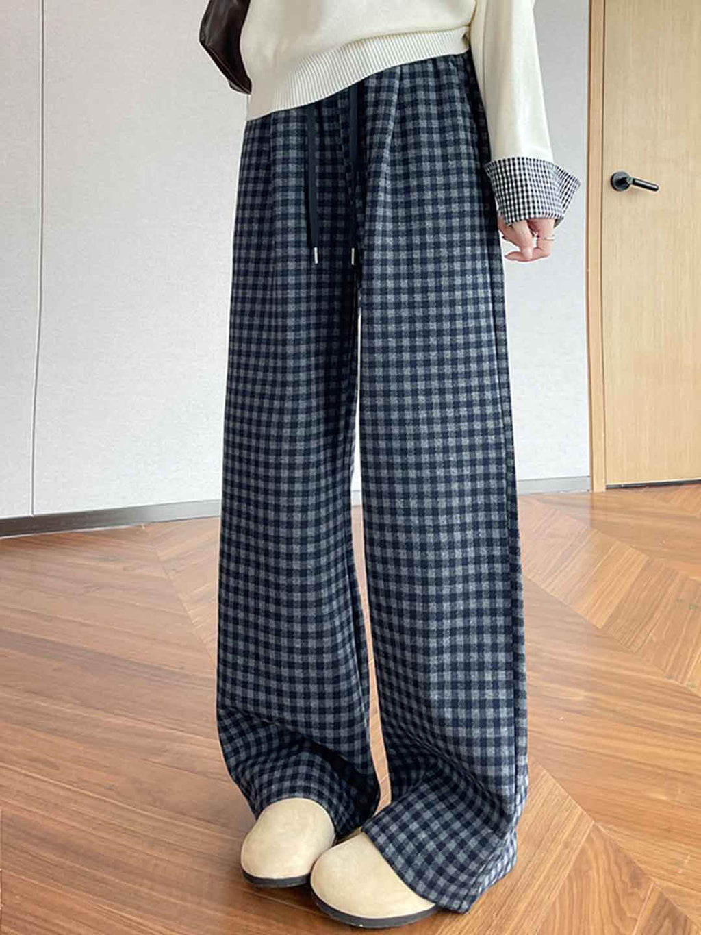 Hailey Casual Plaid Straight Leg Pants