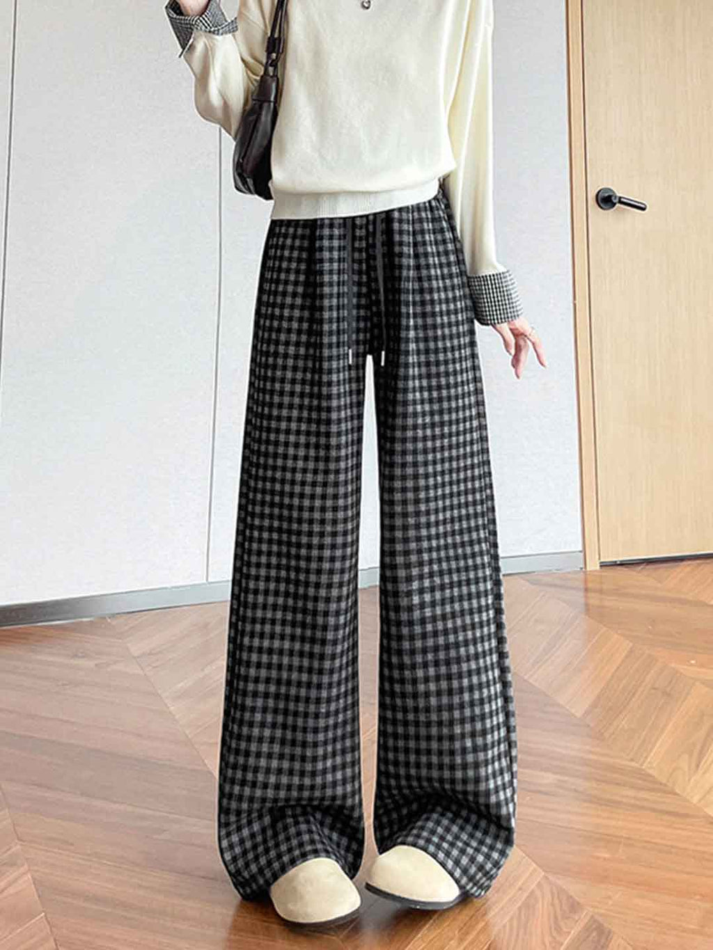 Hailey Casual Plaid Straight Leg Pants
