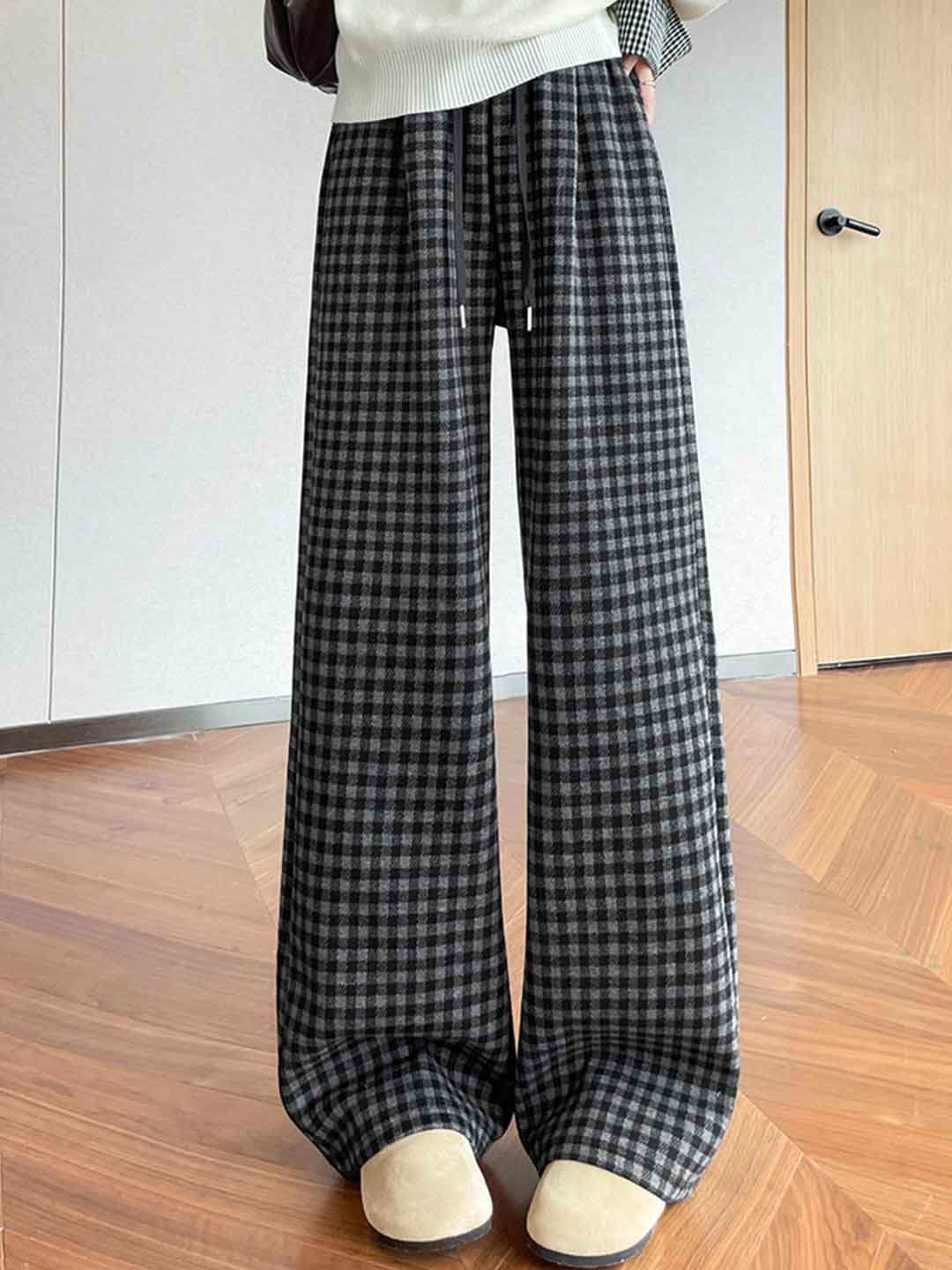 Hailey Casual Plaid Straight Leg Pants