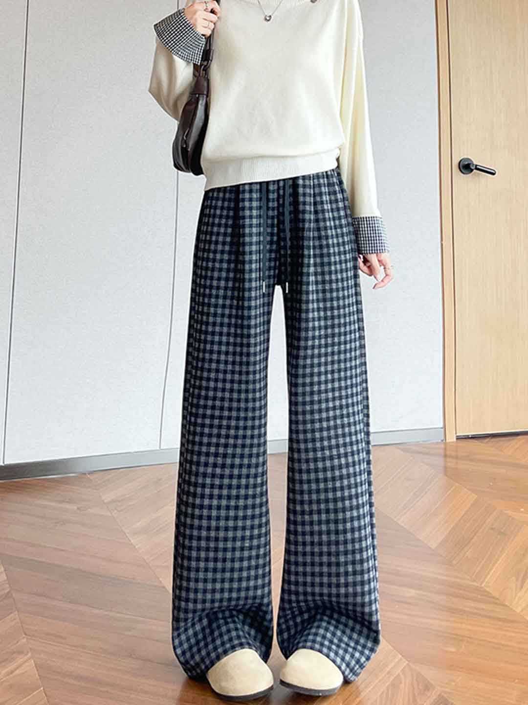 Hailey Casual Plaid Straight Leg Pants