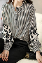Striped lantern-sleeve shirt that is slimming and all-match