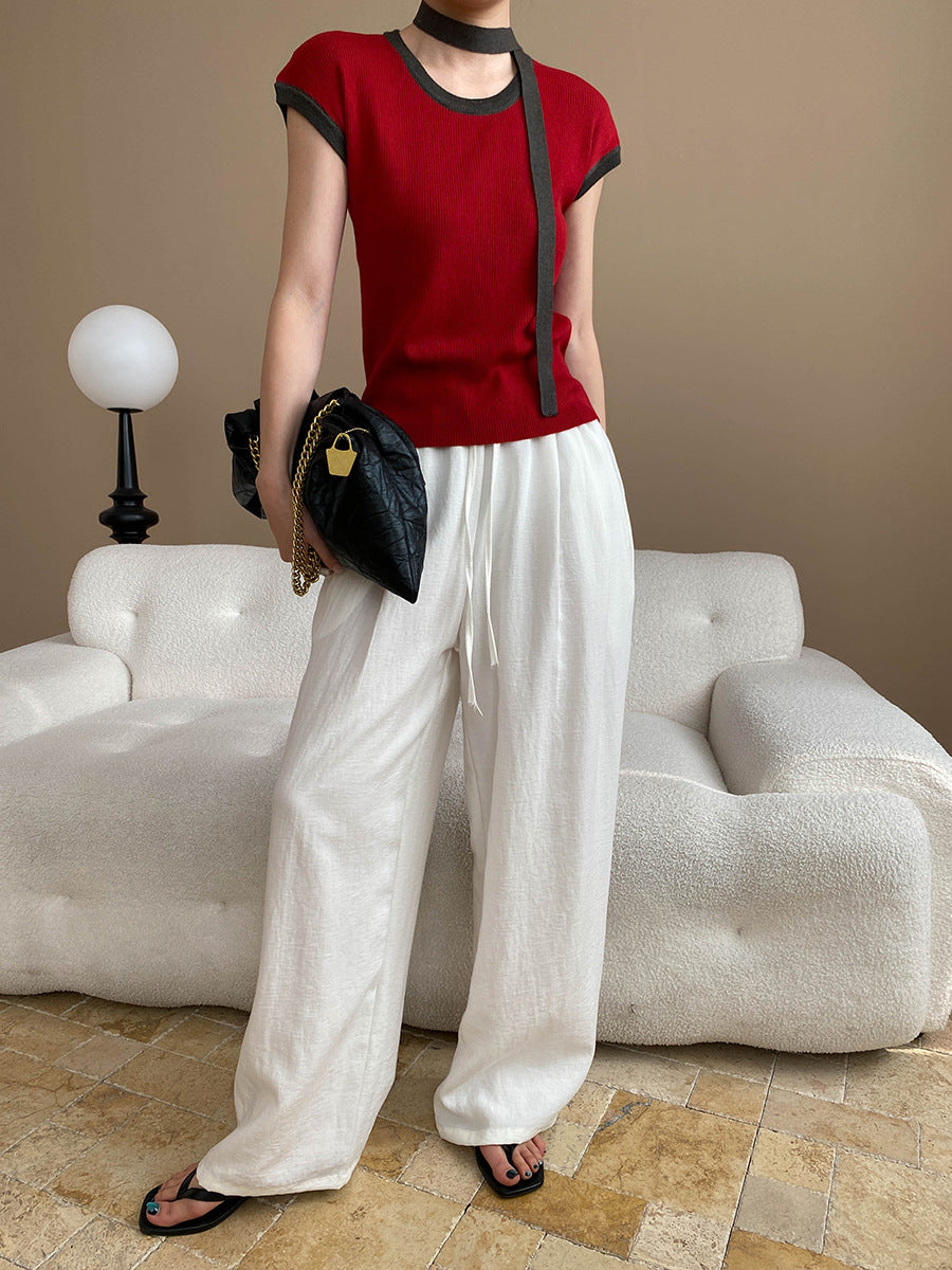 Kaitlyn Casual Pleated Elastic Waist Wide-Leg Pants