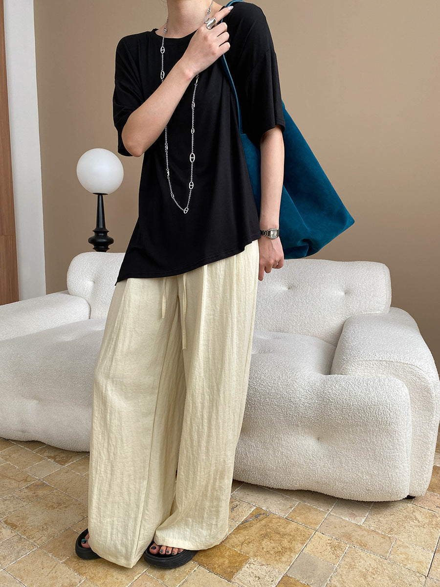 Kaitlyn Casual Pleated Elastic Waist Wide-Leg Pants