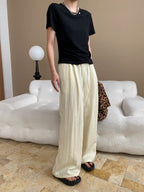 Kaitlyn Casual Pleated Elastic Waist Wide-Leg Pants
