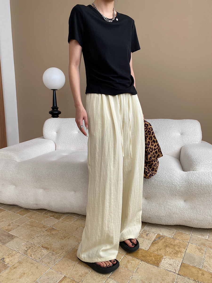 Kaitlyn Casual Pleated Elastic Waist Wide-Leg Pants