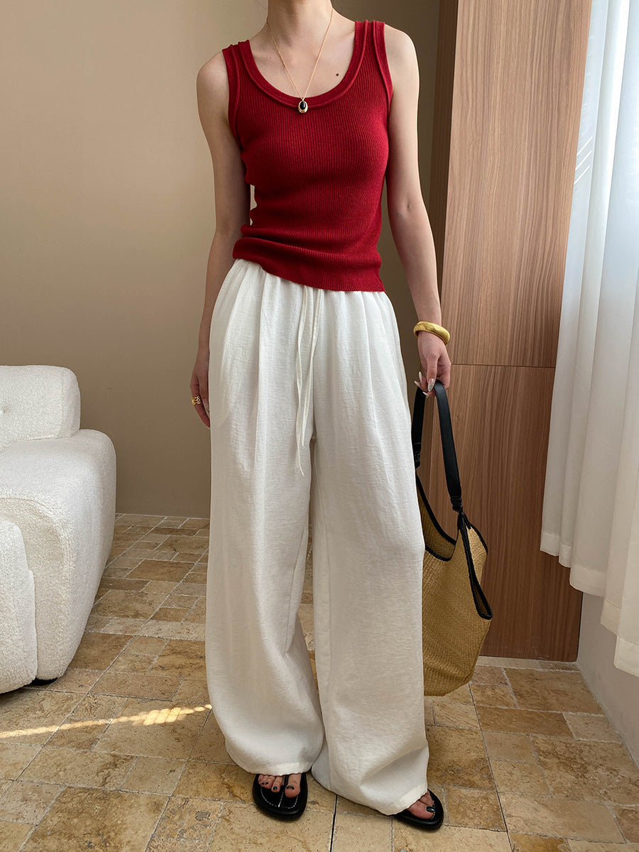 Kaitlyn Casual Pleated Elastic Waist Wide-Leg Pants