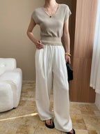 Kaitlyn Casual Pleated Elastic Waist Wide-Leg Pants