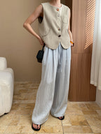 Kaitlyn Casual Pleated Elastic Waist Wide-Leg Pants