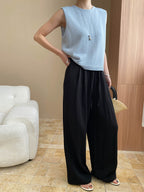 Kaitlyn Casual Pleated Elastic Waist Wide-Leg Pants