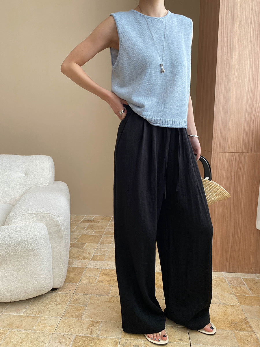 Kaitlyn Casual Pleated Elastic Waist Wide-Leg Pants
