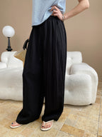 Kaitlyn Casual Pleated Elastic Waist Wide-Leg Pants
