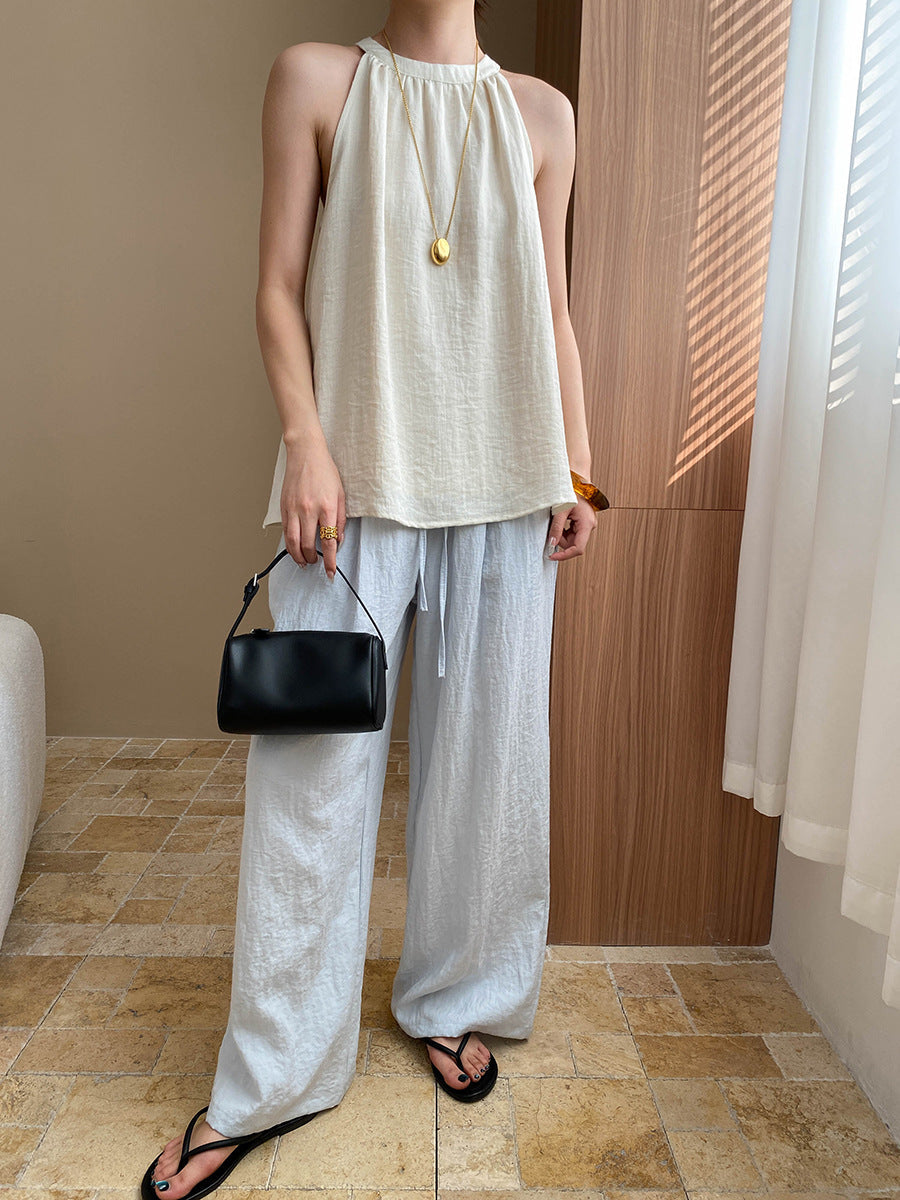 Kaitlyn Casual Pleated Elastic Waist Wide-Leg Pants