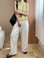 Kaitlyn Casual Pleated Elastic Waist Wide-Leg Pants