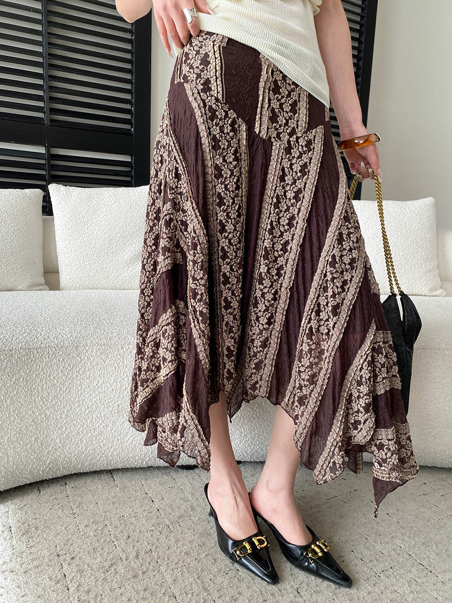 Abigail High-Waisted Irregular Lace Patchwork A-Line Skirt