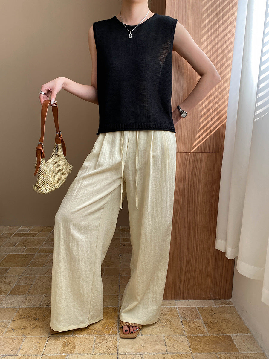 Kaitlyn Casual Pleated Elastic Waist Wide-Leg Pants
