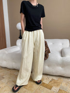 Kaitlyn Casual Pleated Elastic Waist Wide-Leg Pants