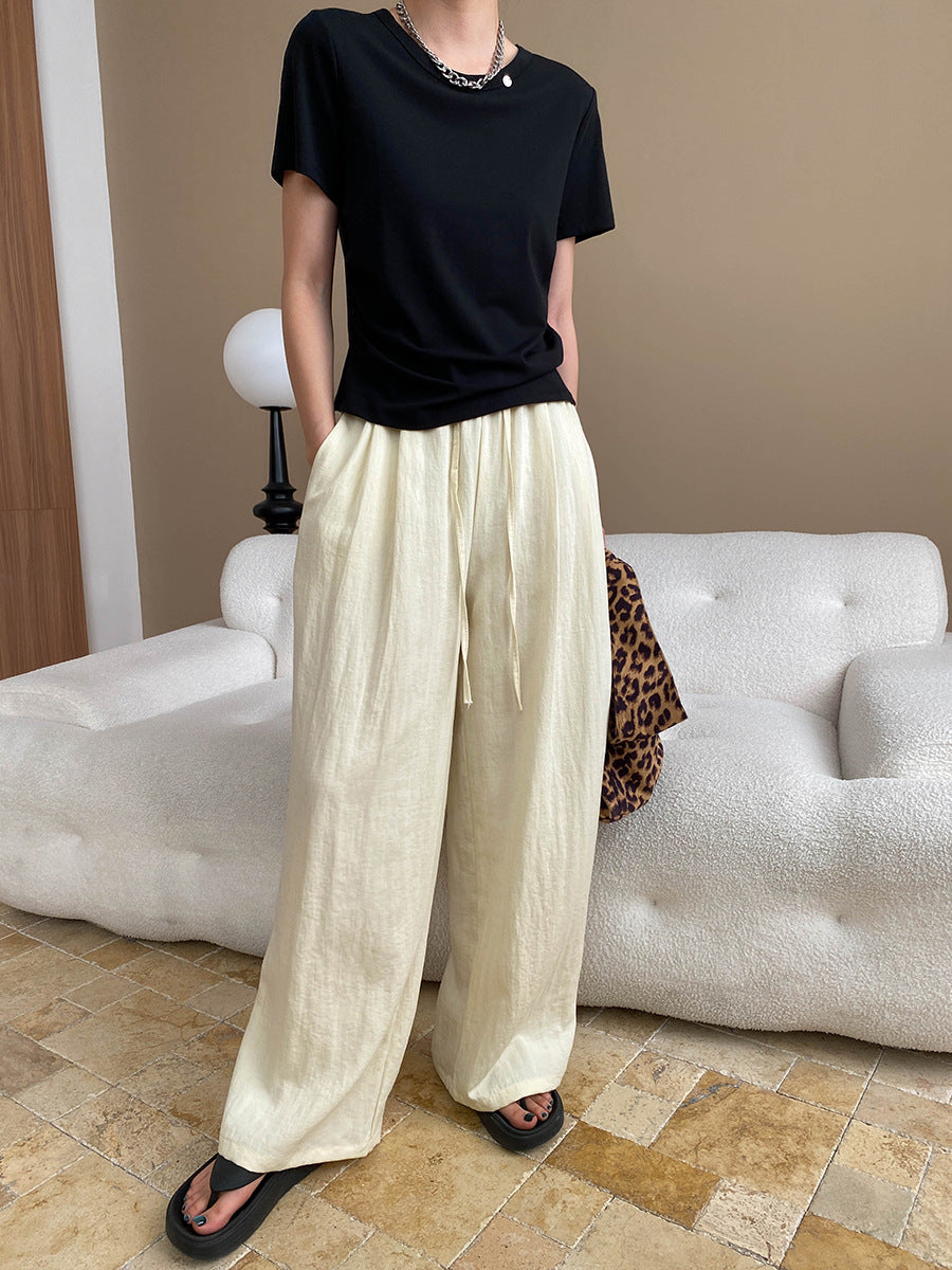 Kaitlyn Casual Pleated Elastic Waist Wide-Leg Pants
