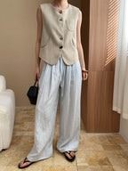 Kaitlyn Casual Pleated Elastic Waist Wide-Leg Pants