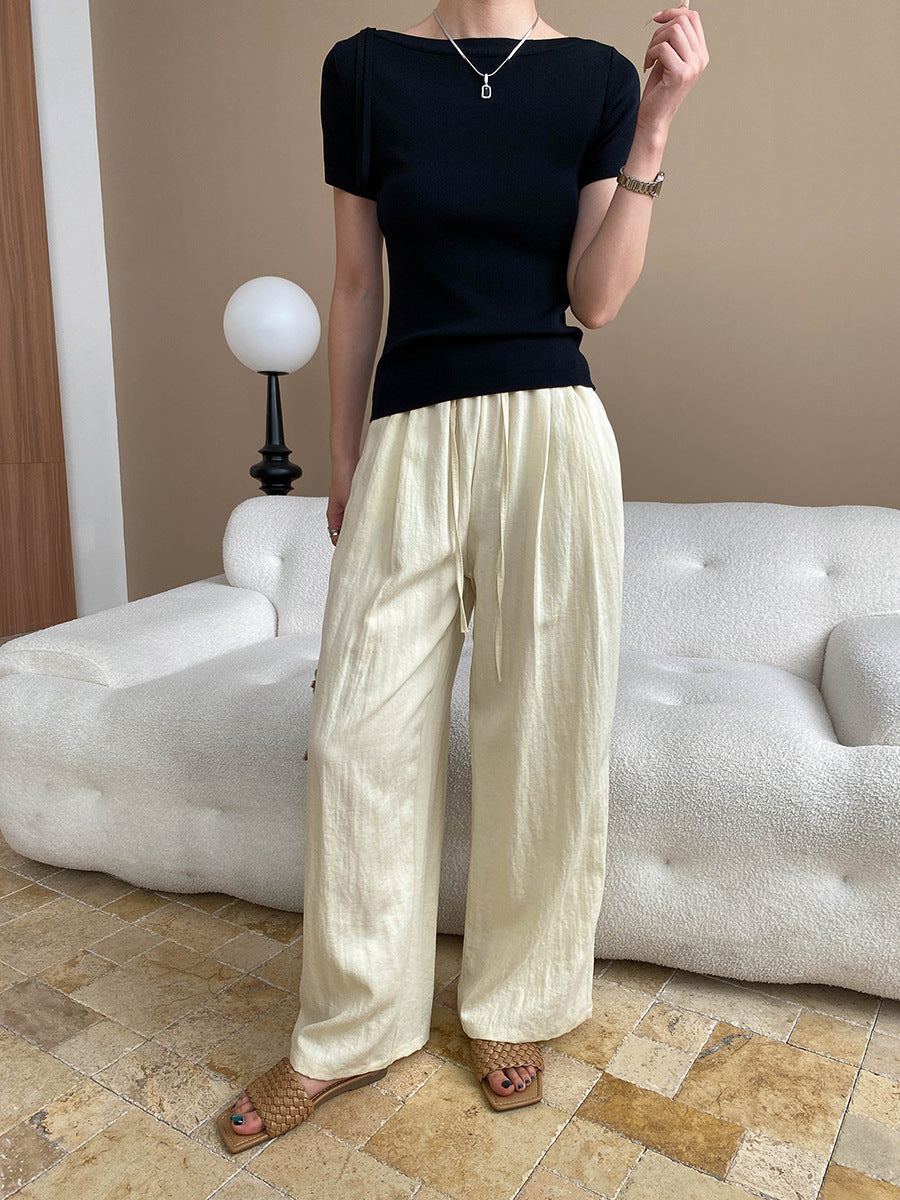 Kaitlyn Casual Pleated Elastic Waist Wide-Leg Pants