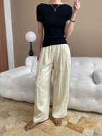 Kaitlyn Casual Pleated Elastic Waist Wide-Leg Pants