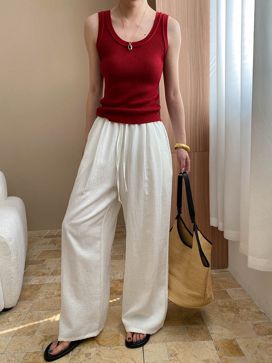 Kaitlyn Casual Pleated Elastic Waist Wide-Leg Pants
