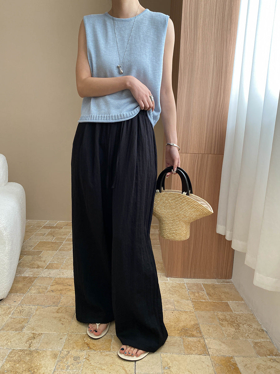 Kaitlyn Casual Pleated Elastic Waist Wide-Leg Pants