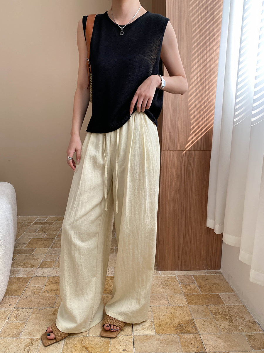 Kaitlyn Casual Pleated Elastic Waist Wide-Leg Pants