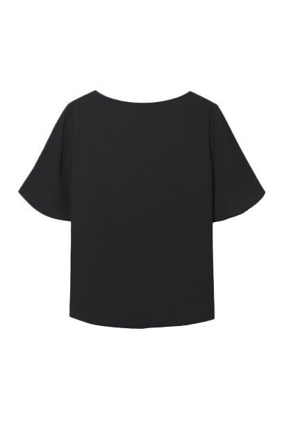 Round Neck Flare Sleeve Asymmetrical Blouse - 2 Colors Available