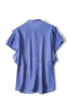 Band Collar Flare Contrast Striped Blouse