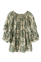 Shirred Neck Ornament Pattern Smock Blouse