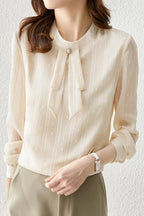 Tie Collar Chiffon Blouse with Lining